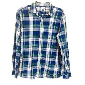 Old Navy Men's Blue Plaid Button Down Slim Fit Shirt Size Medium